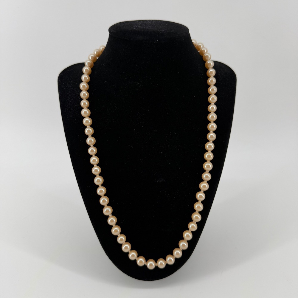 Vintage Pearl Necklace 21" Sterling Silver Fishhook Clasp Classic Single Strand
